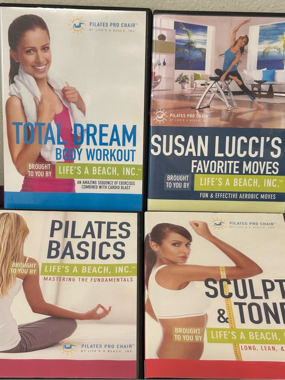 Lot of 4 Pilates Pro Chair DVDs Life’s a Beach weight loss toning up workout